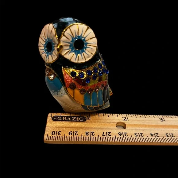 Vintage enamel and bejeweled Owl trinket box - Picture 7 of 8